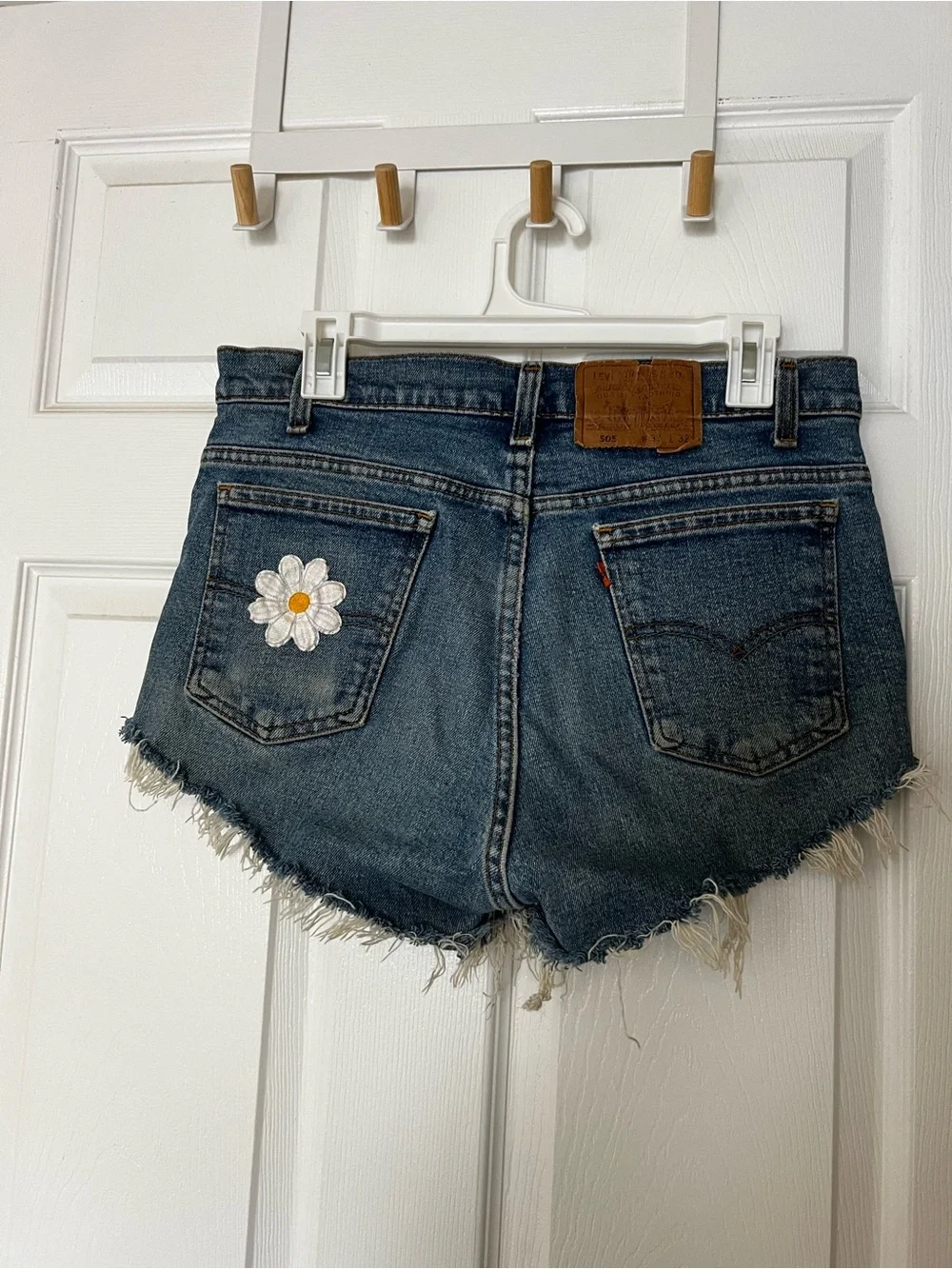 Levi's Dark Blue Denim Cutoff Shorts with Daisy Patch